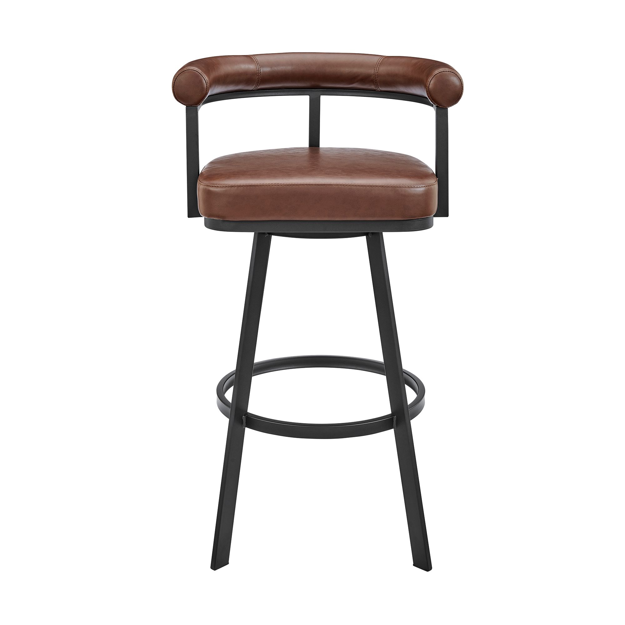 Image 3 Magnolia 26 in. Swivel Barstool in Brown Faux Leather, Black Metal more views