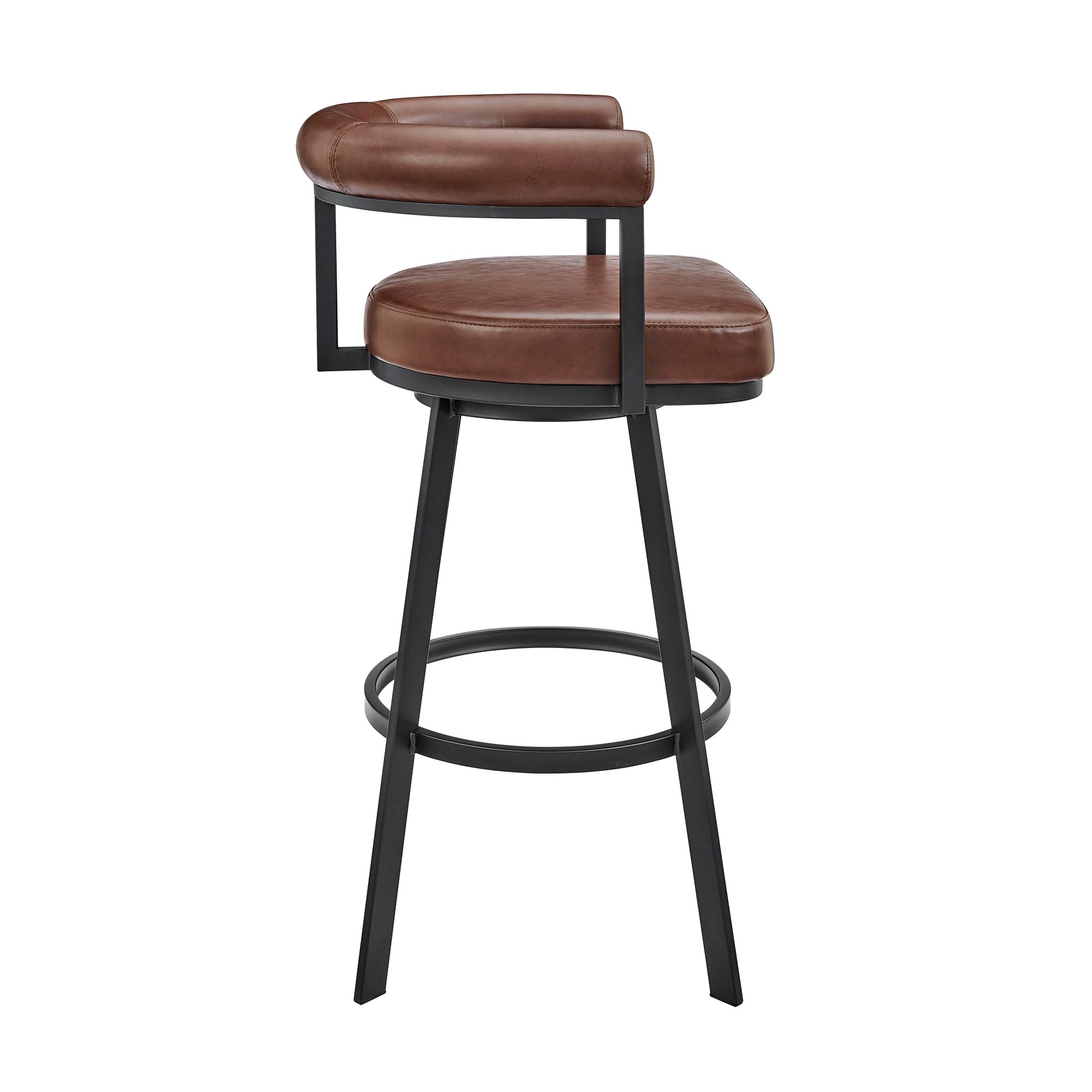 Image 4 Magnolia 26 in. Swivel Barstool in Brown Faux Leather, Black Metal more views