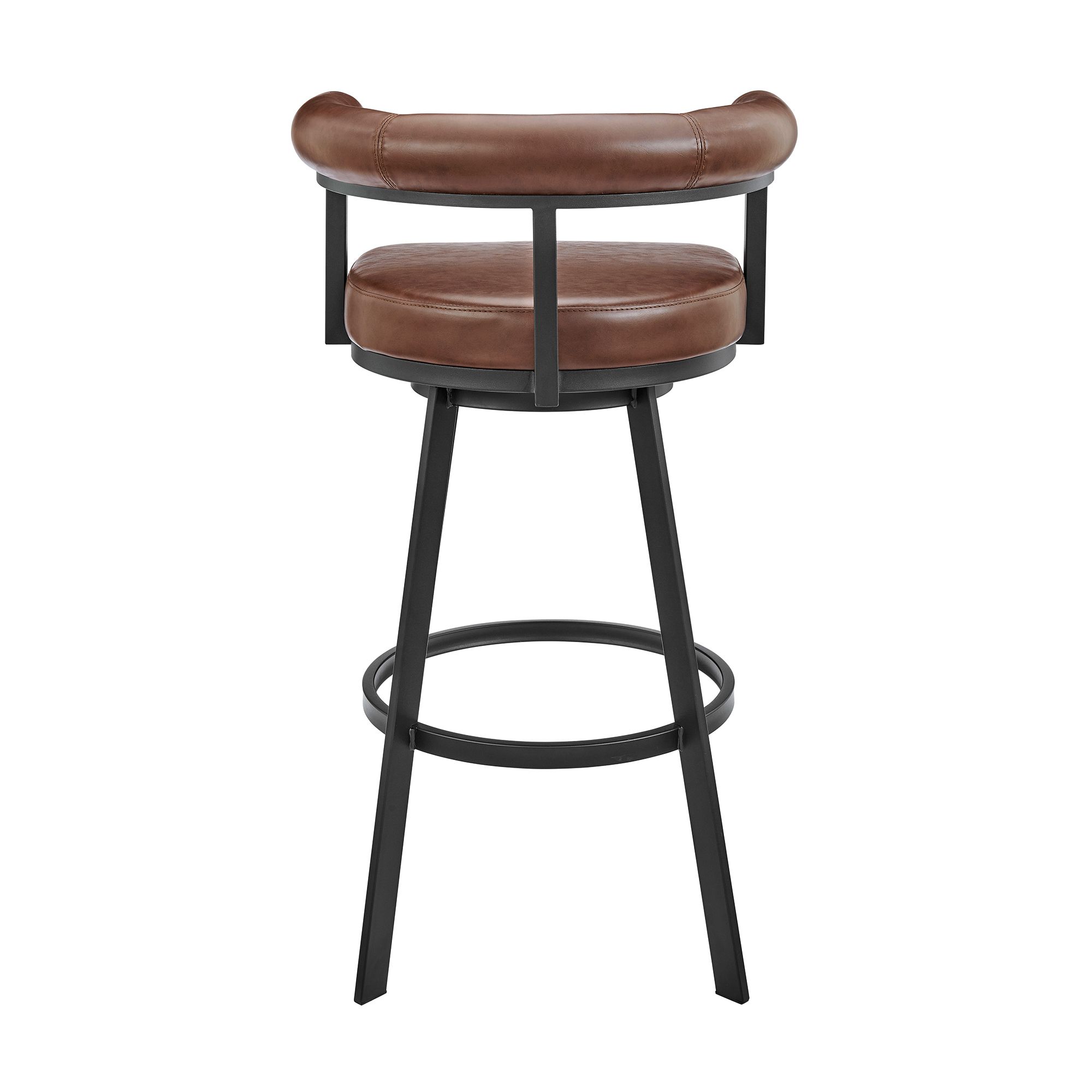 Image 6 Magnolia 26 in. Swivel Barstool in Brown Faux Leather, Black Metal more views