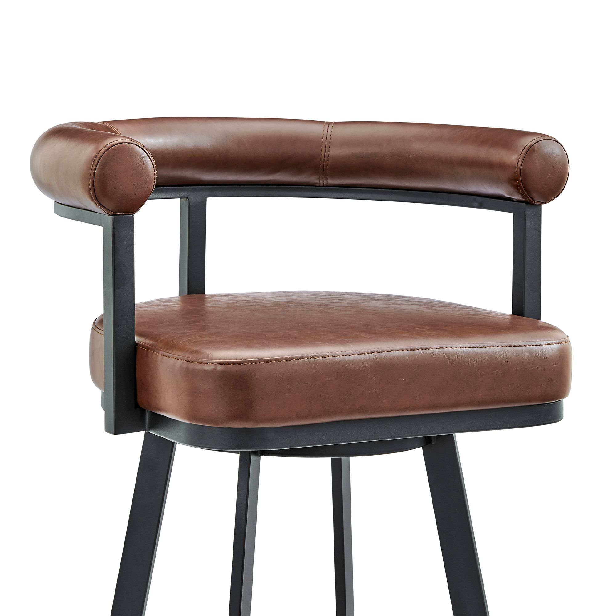 Image 7 Magnolia 26 in. Swivel Barstool in Brown Faux Leather, Black Metal more views