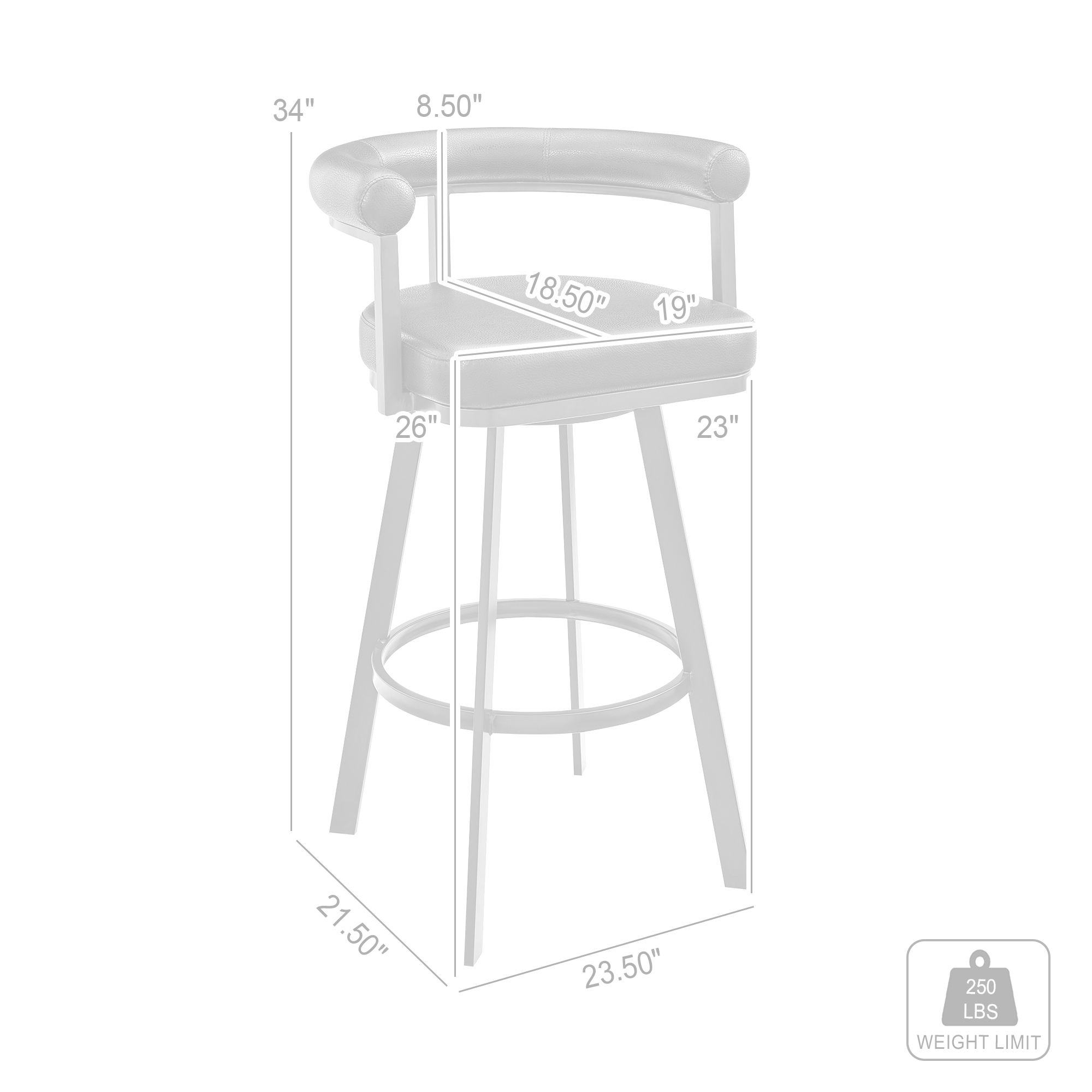 Magnolia 26 in. Swivel Barstool in Brown Faux Leather, Black Metal
