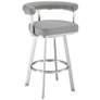 Magnolia 26 in. Swivel Barstool in Light Gray Faux Leather, Stainless Steel