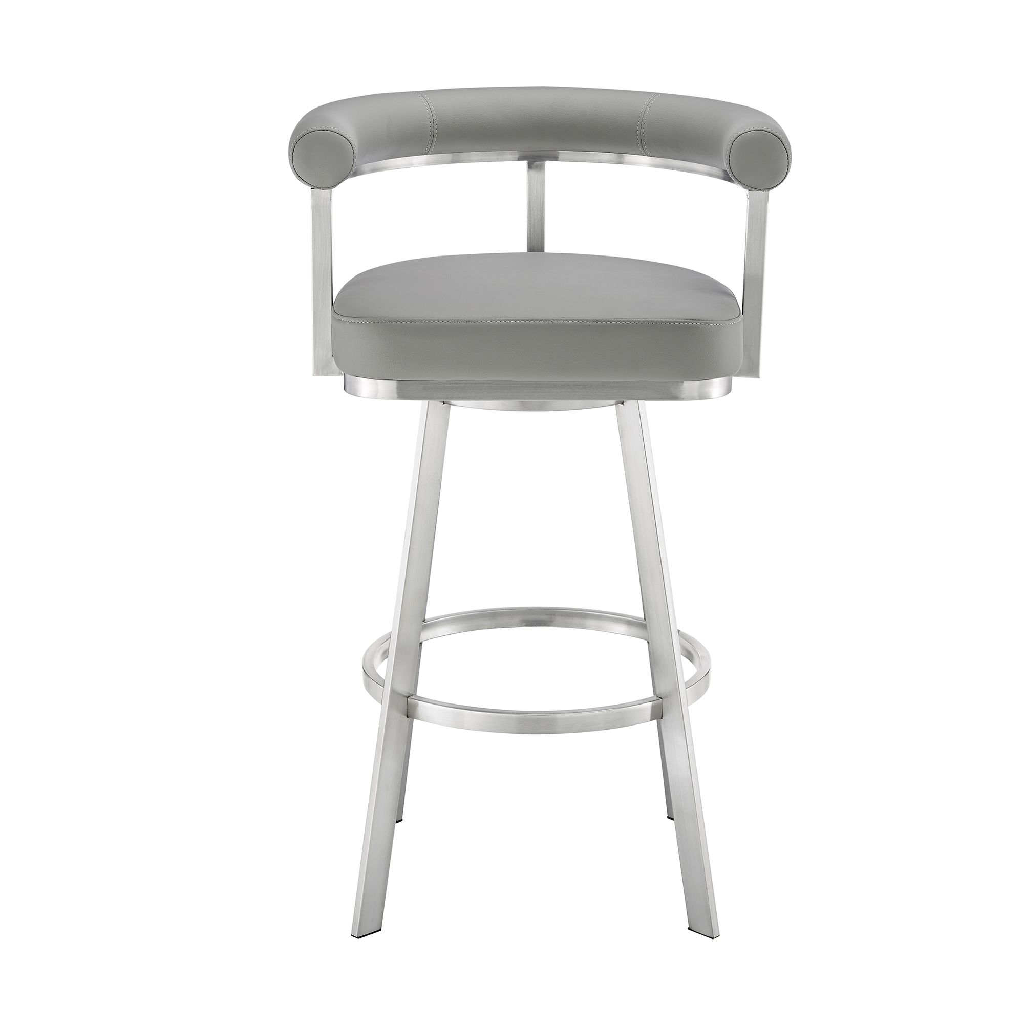 Image 3 Magnolia 26 in. Swivel Barstool in Light Gray Faux Leather, Stainless Steel more views