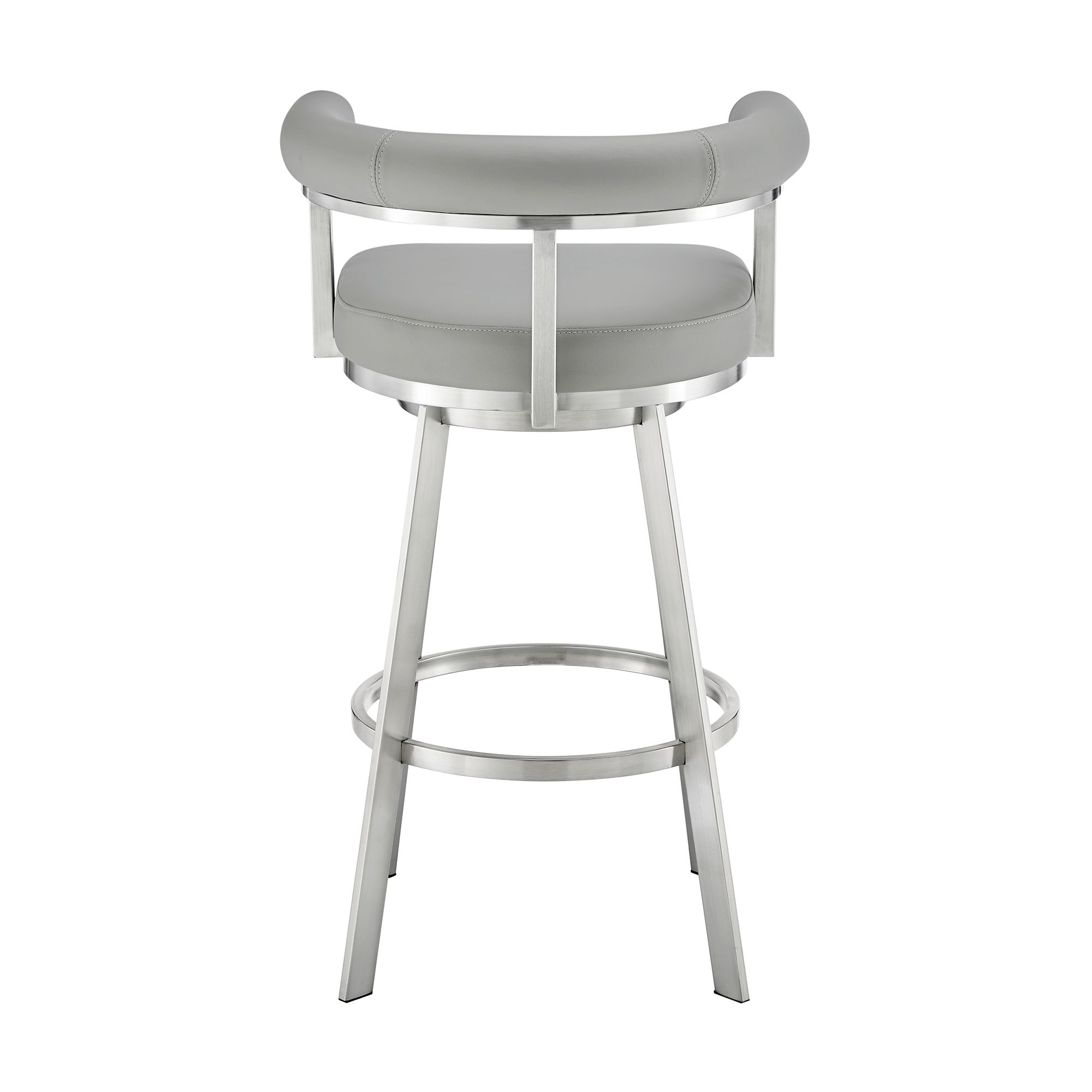 Image 6 Magnolia 26 in. Swivel Barstool in Light Gray Faux Leather, Stainless Steel more views