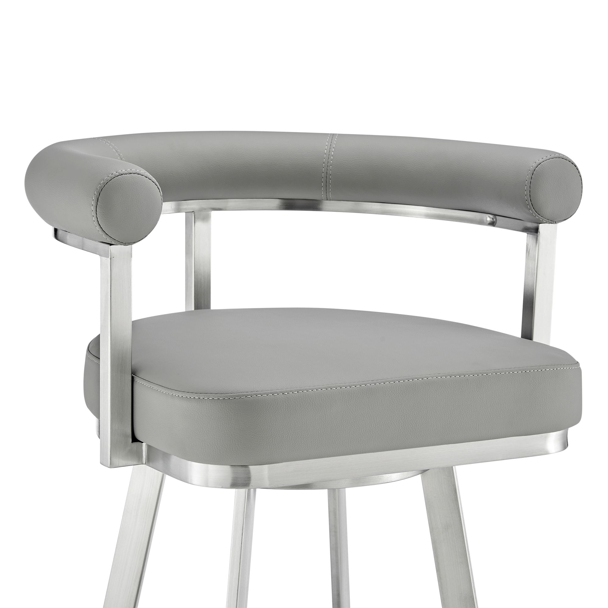 Image 7 Magnolia 26 in. Swivel Barstool in Light Gray Faux Leather, Stainless Steel more views
