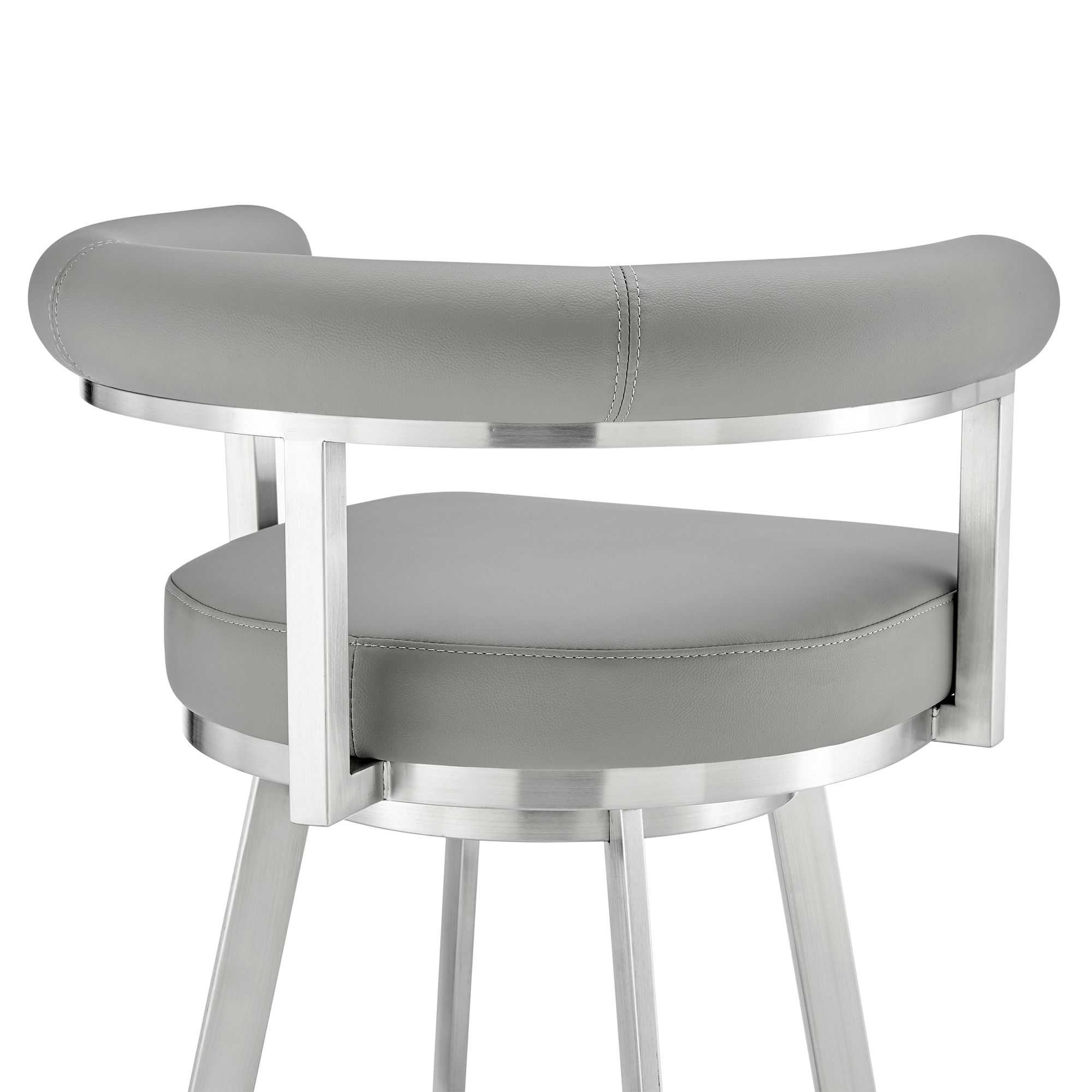 Magnolia 26 in. Swivel Barstool in Light Gray Faux Leather, Stainless Steel