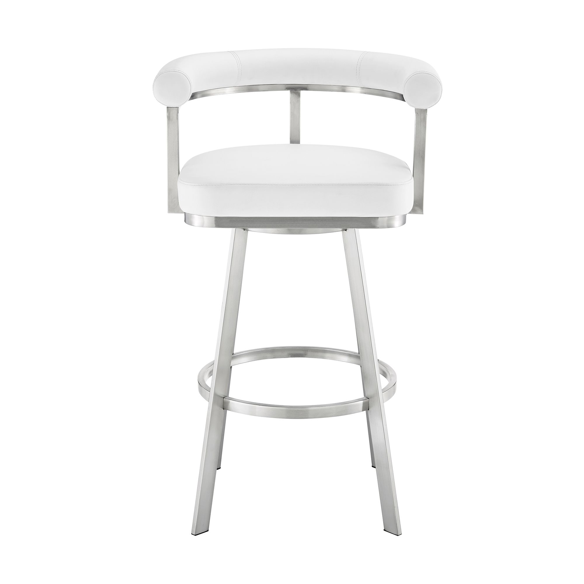 Image 3 Magnolia 30 in. Swivel Barstool in White Faux Leather, Stainless Steel more views