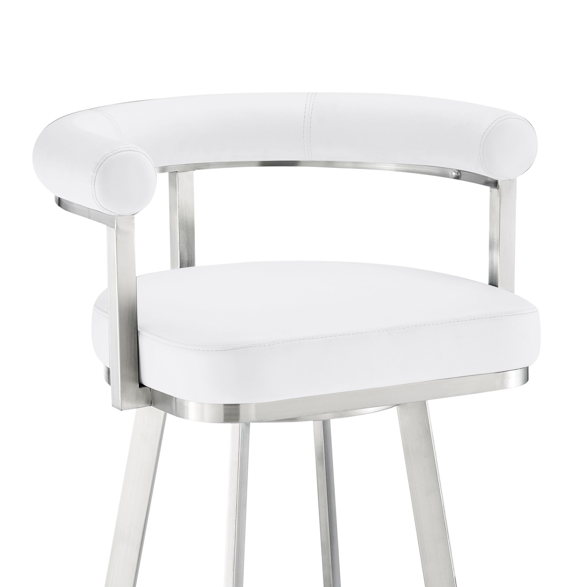 Image 7 Magnolia 30 in. Swivel Barstool in White Faux Leather, Stainless Steel more views
