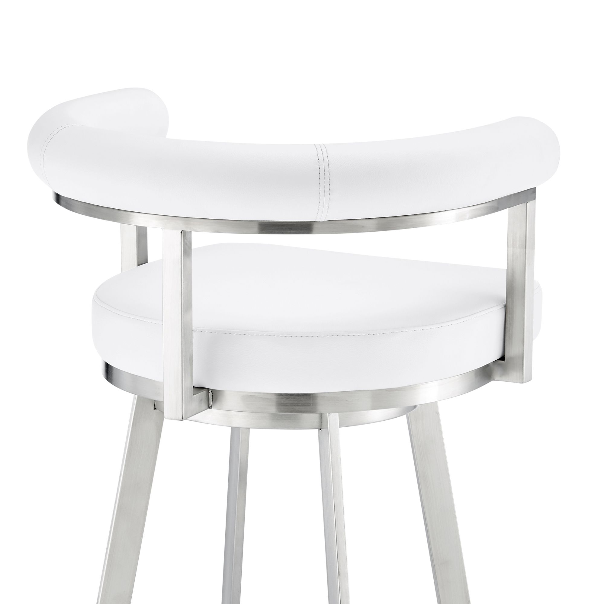 Magnolia 30 in. Swivel Barstool in White Faux Leather, Stainless Steel