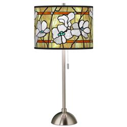 Magnolia Mosaic Giclee Brushed Nickel Table Lamp