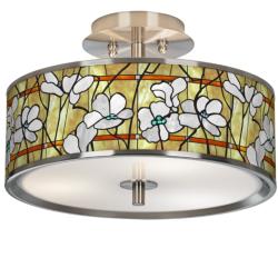 Magnolia Mosaic Giclee Glow 14&quot; Wide Ceiling Light