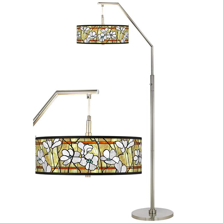 Image 1 Magnolia Mosaic Giclee Shade Arc Floor Lamp