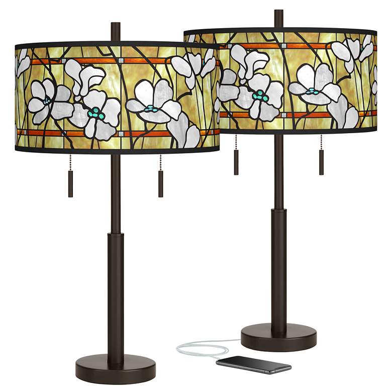 Image 1 Magnolia Mosaic Robbie Bronze USB Table Lamps Set of 2
