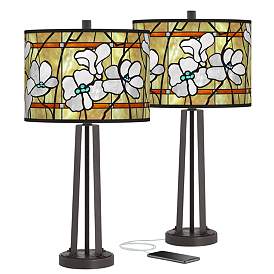 Image1 of Magnolia Mosaic Susan Dark Bronze USB Table Lamps Set of 2