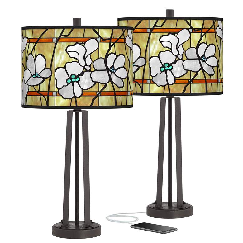 Image 1 Magnolia Mosaic Susan Dark Bronze USB Table Lamps Set of 2