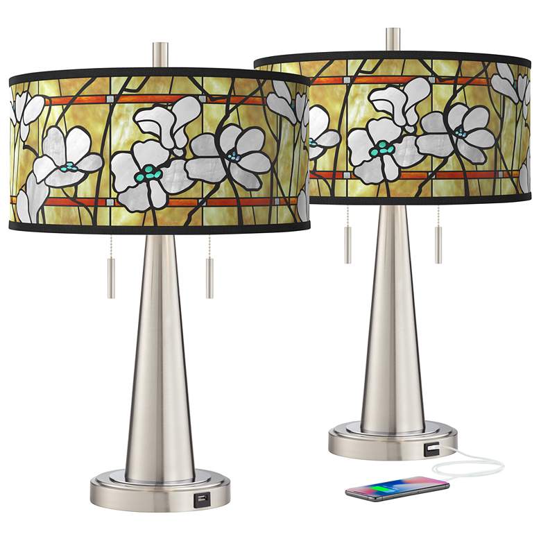Image 2 Magnolia Mosaic Vicki Brushed Nickel USB Table Lamps Set of 2