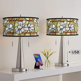 Image1 of Magnolia Mosaic Vicki Brushed Nickel USB Table Lamps Set of 2