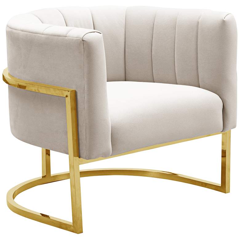 Image 1 Magnolia Spotted Cream Velvet and Gold Armchair