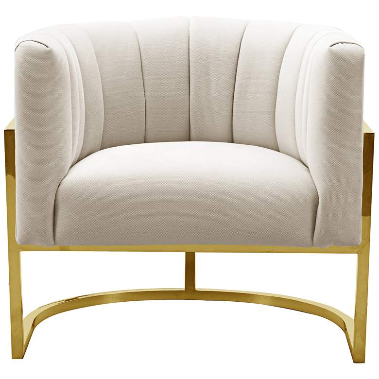 Image 2 Magnolia Spotted Cream Velvet and Gold Armchair more views