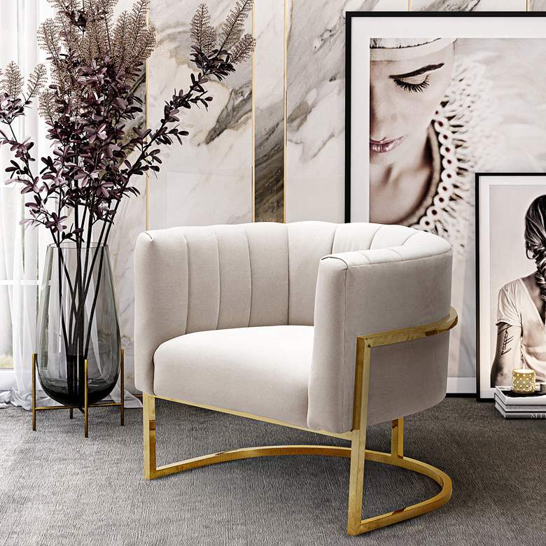 Image 6 Magnolia Spotted Cream Velvet and Gold Armchair more views