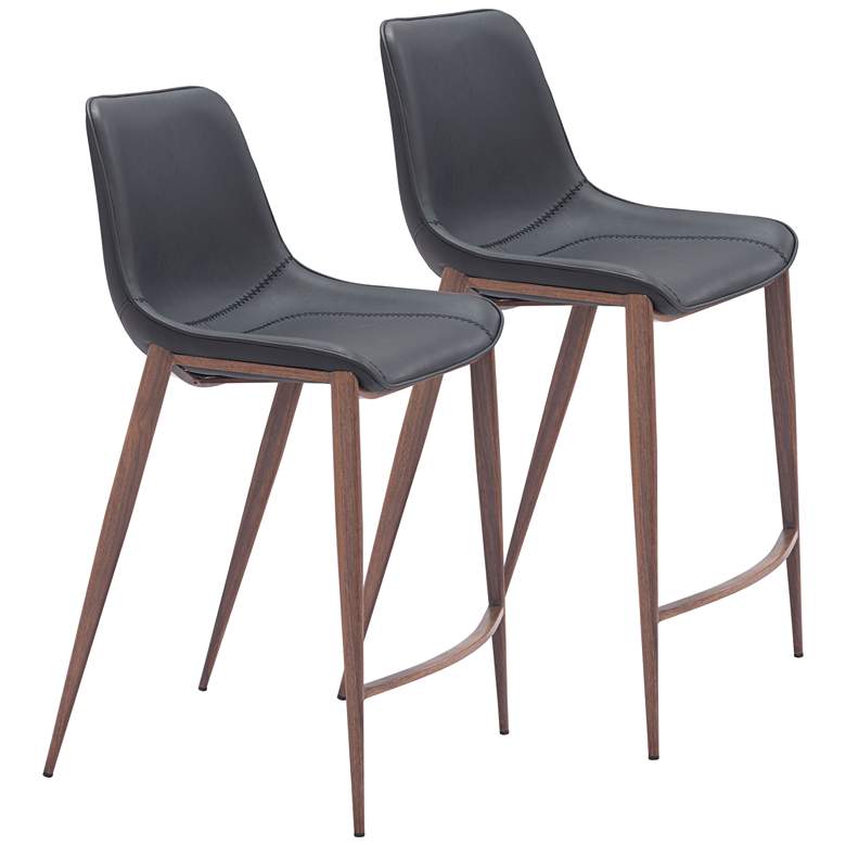 Image 2 Magnus 25 3/4" Black Faux Leather Counter Stools Set of 2