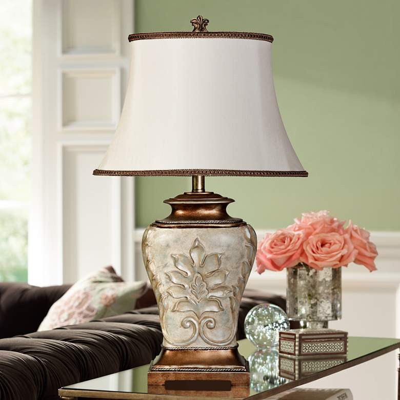 Image 1 Magonia 28" High White Shade Two-Tone Gold Traditional Table Lamp
