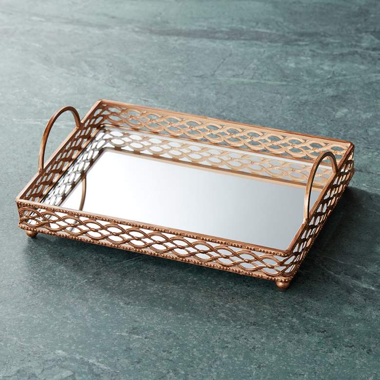 Image 1 Magot 13 inch Wide Antique Gold Mirrored Tray