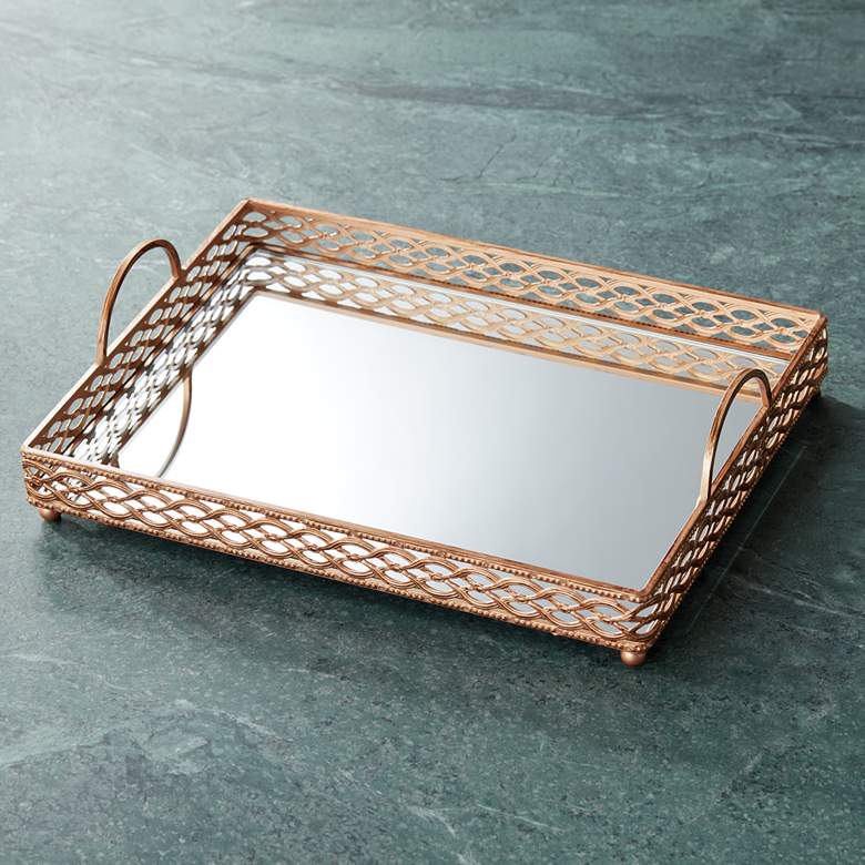 Image 1 Magot 16 inch Wide Antique Gold Mirrored Tray
