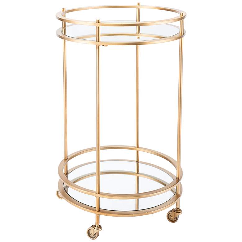 Image 1 Magri 18 inch Wide Mirrored and Gold Round Bar Cart