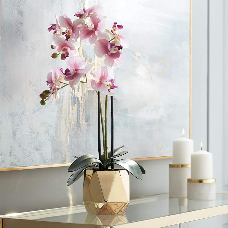 Image 1 Magritte Pink Orchid 24 1/2" High Faux Flowers in Ceramic Pot