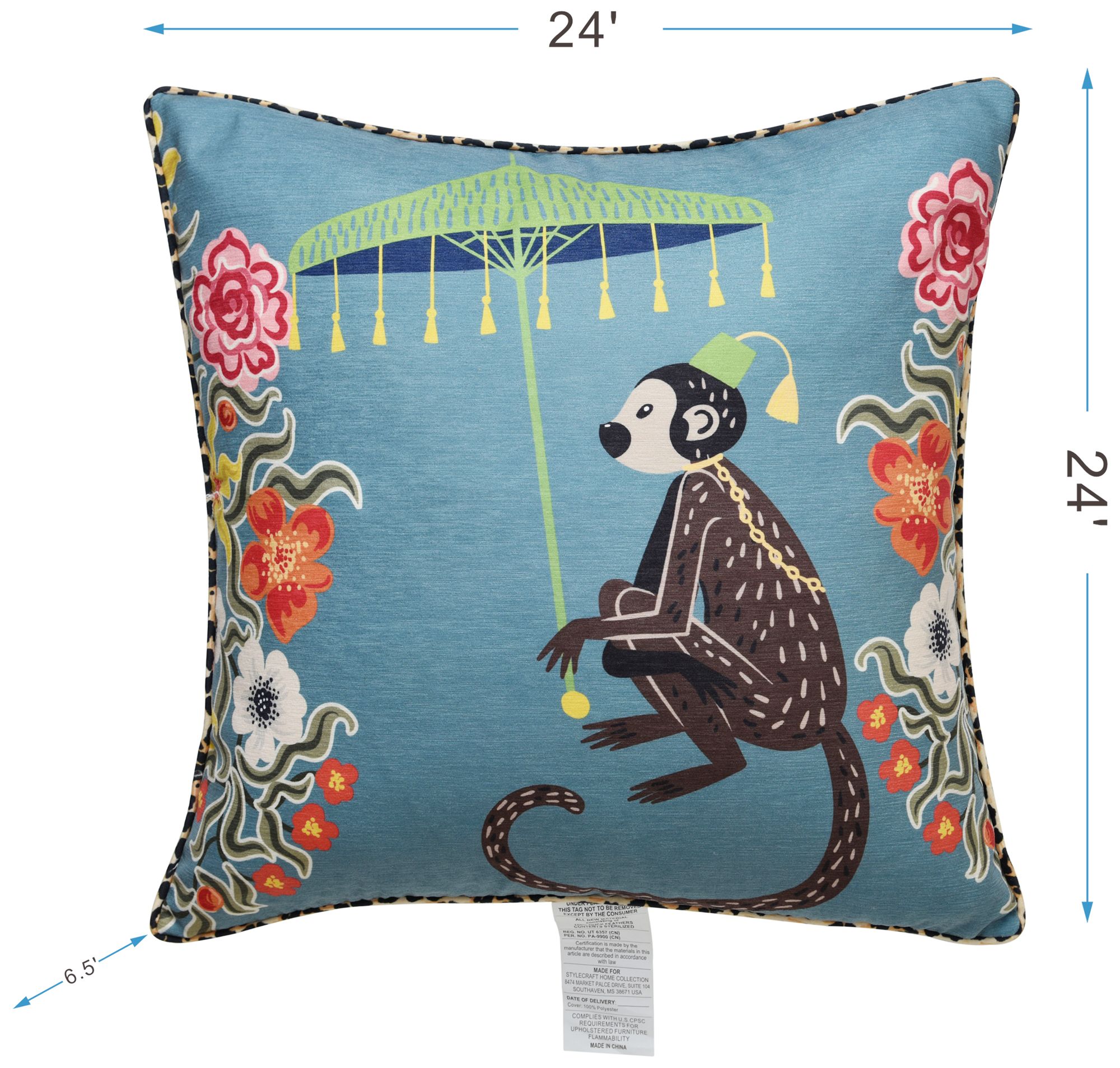 Image 7 Maharaja Monkey 24 x 24 Blue Gray Pillow more views