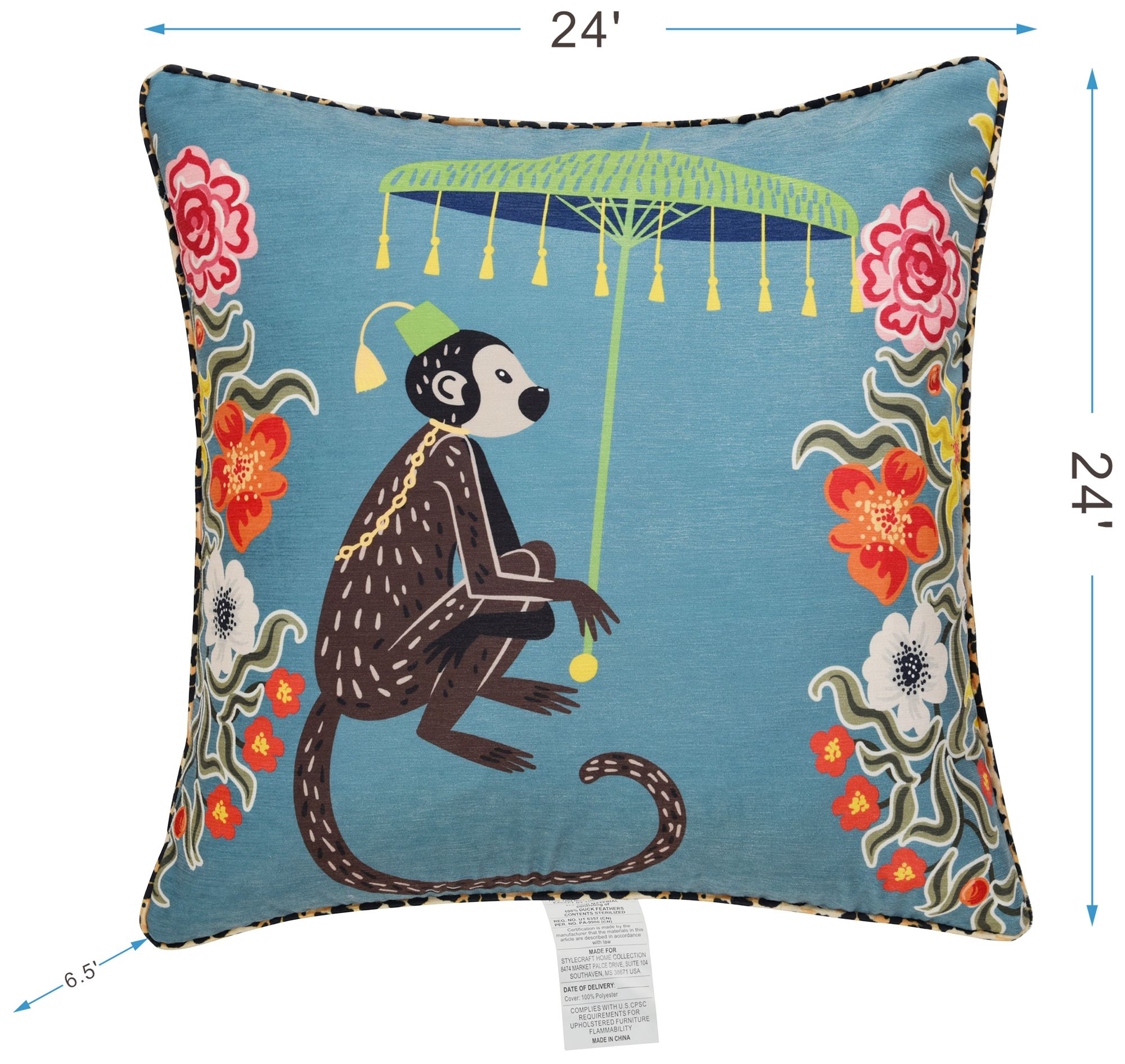 Image 7 Maharaja Monkey 24 x 24 Blue Gray Pillow more views