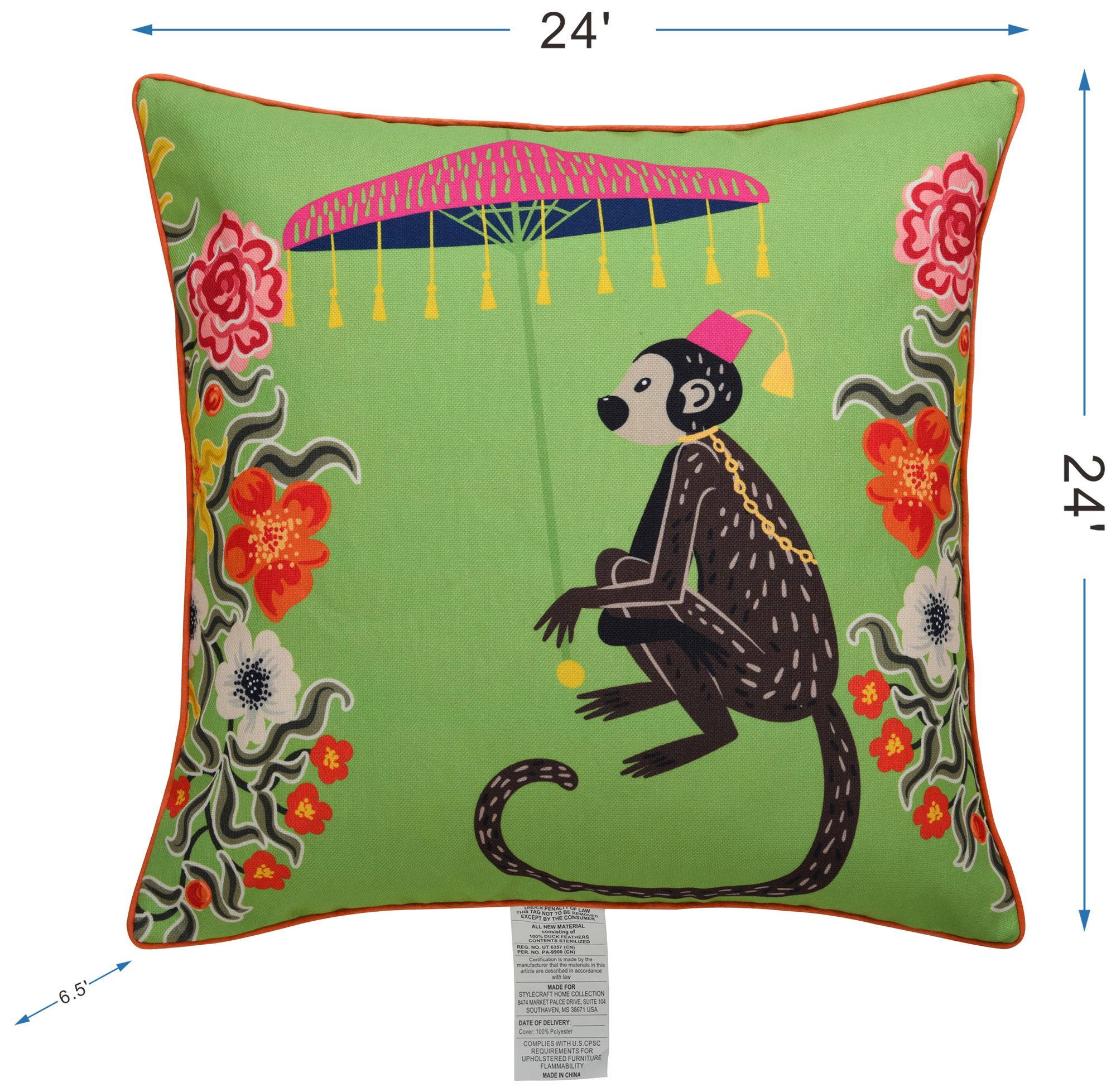 Image 7 Maharaja Monkey 24 x 24 Green Pillow more views