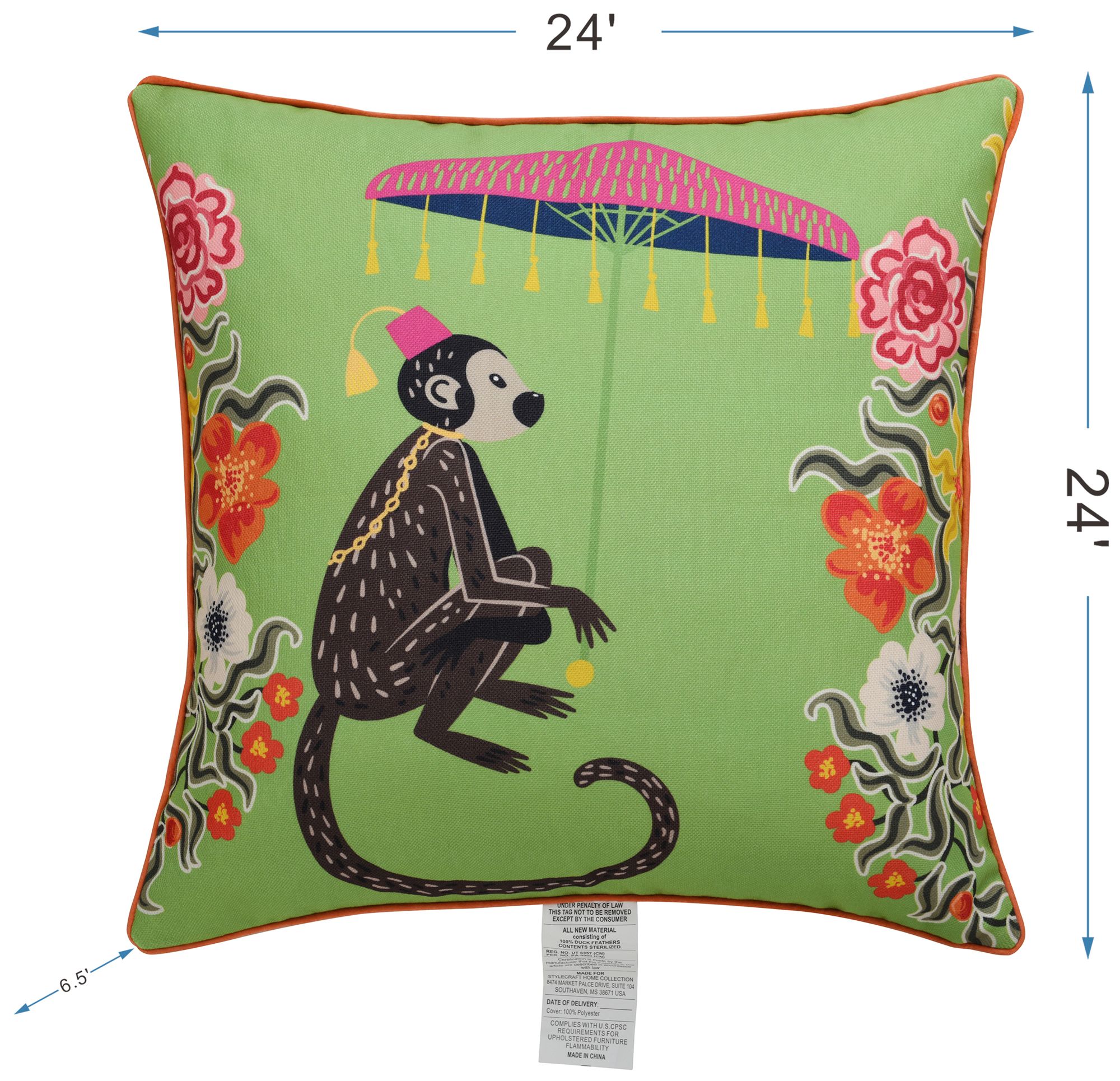 Image 7 Maharaja Monkey 24 x 24 Green Pillow more views