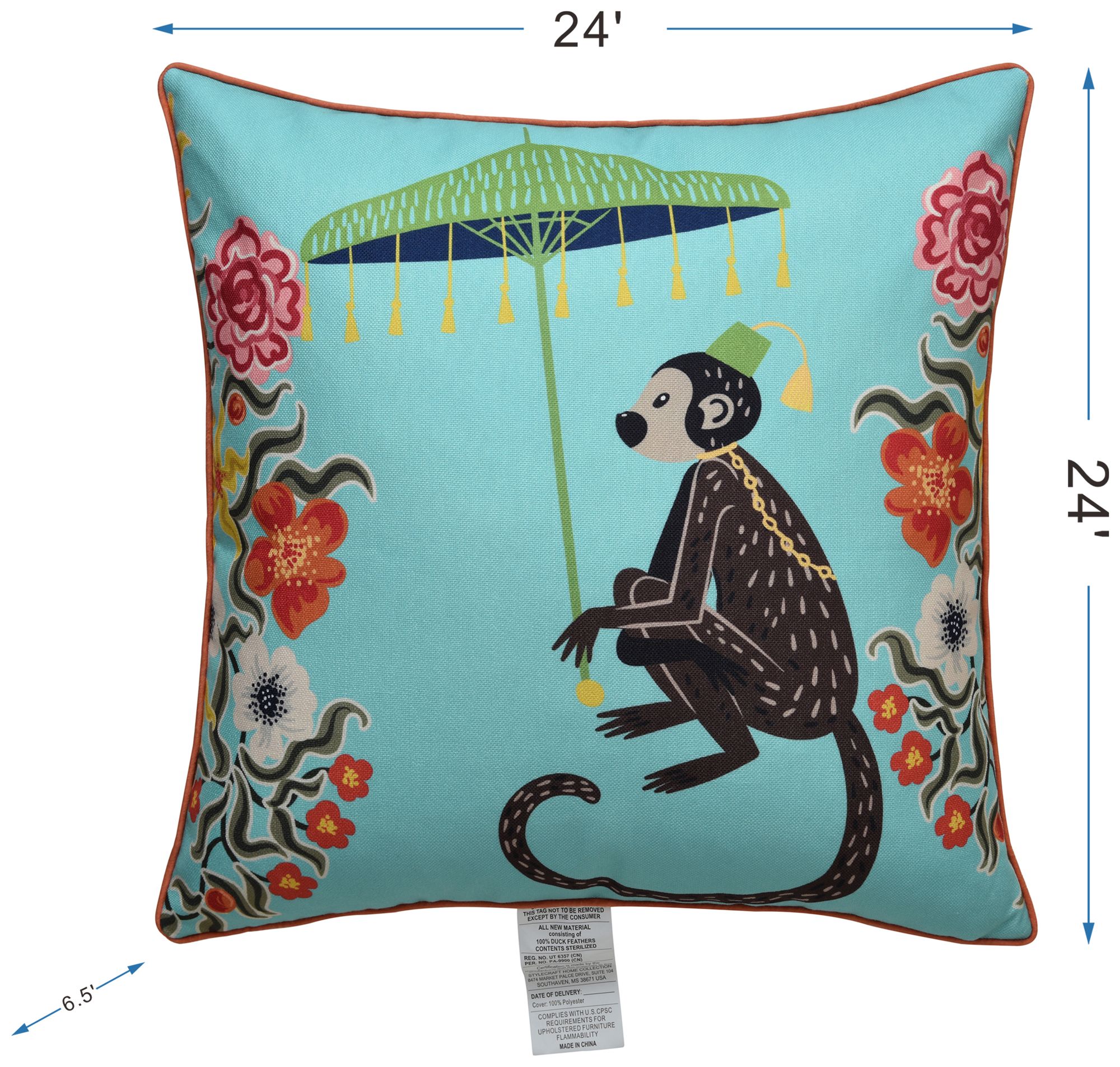 Image 7 Maharaja Monkey 24 x 24 Turquoise Pillow more views