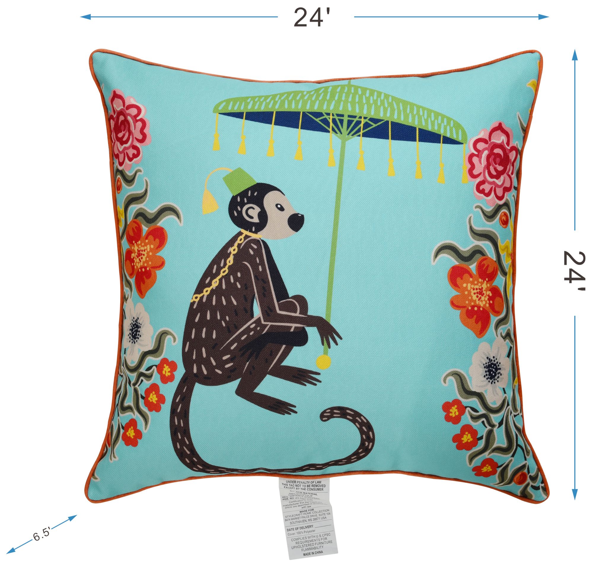 Image 7 Maharaja Monkey 24 x 24 Turquoise Pillow more views