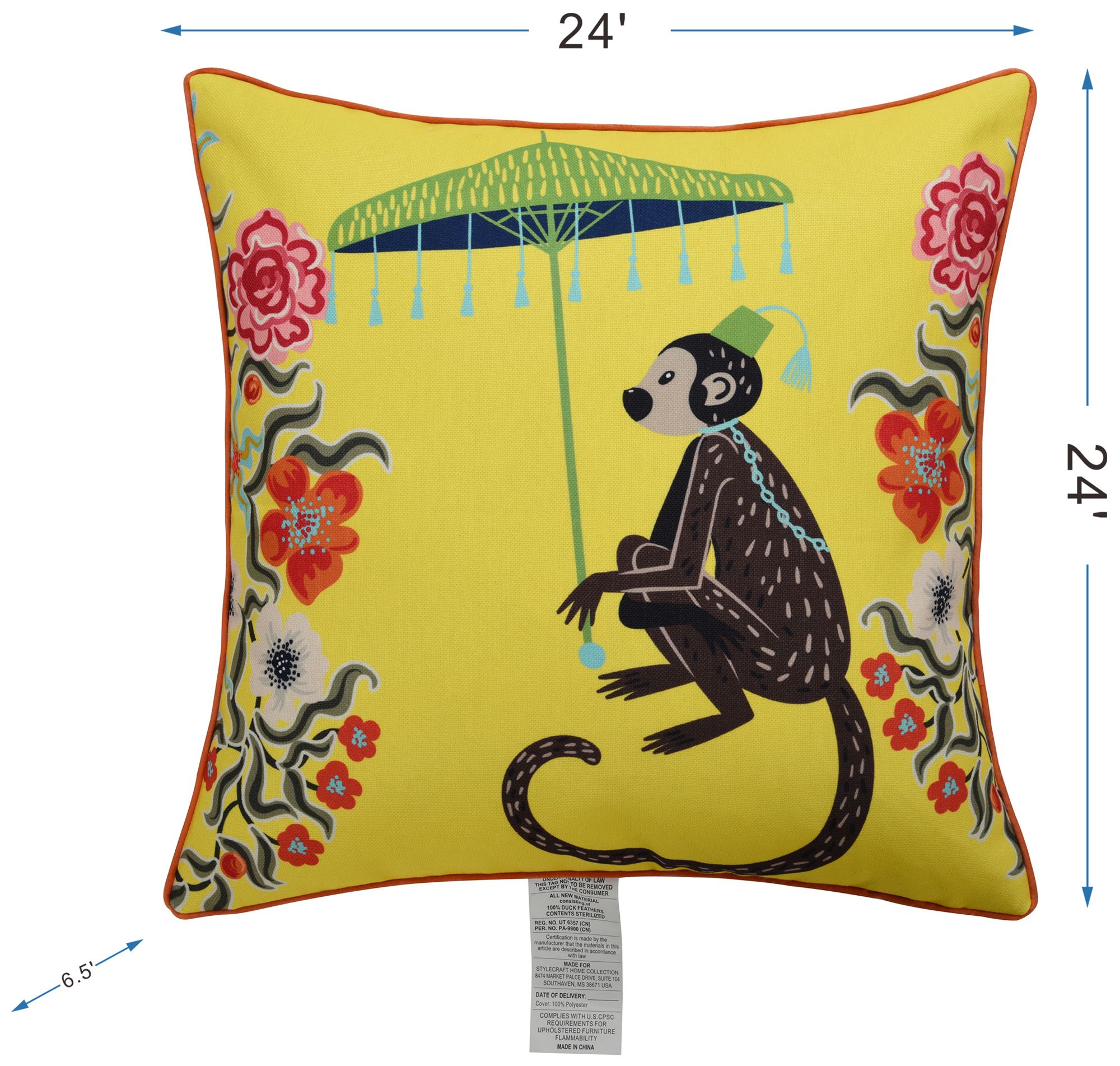 Image 7 Maharaja Monkey 24 x 24 Yellow Pillow more views