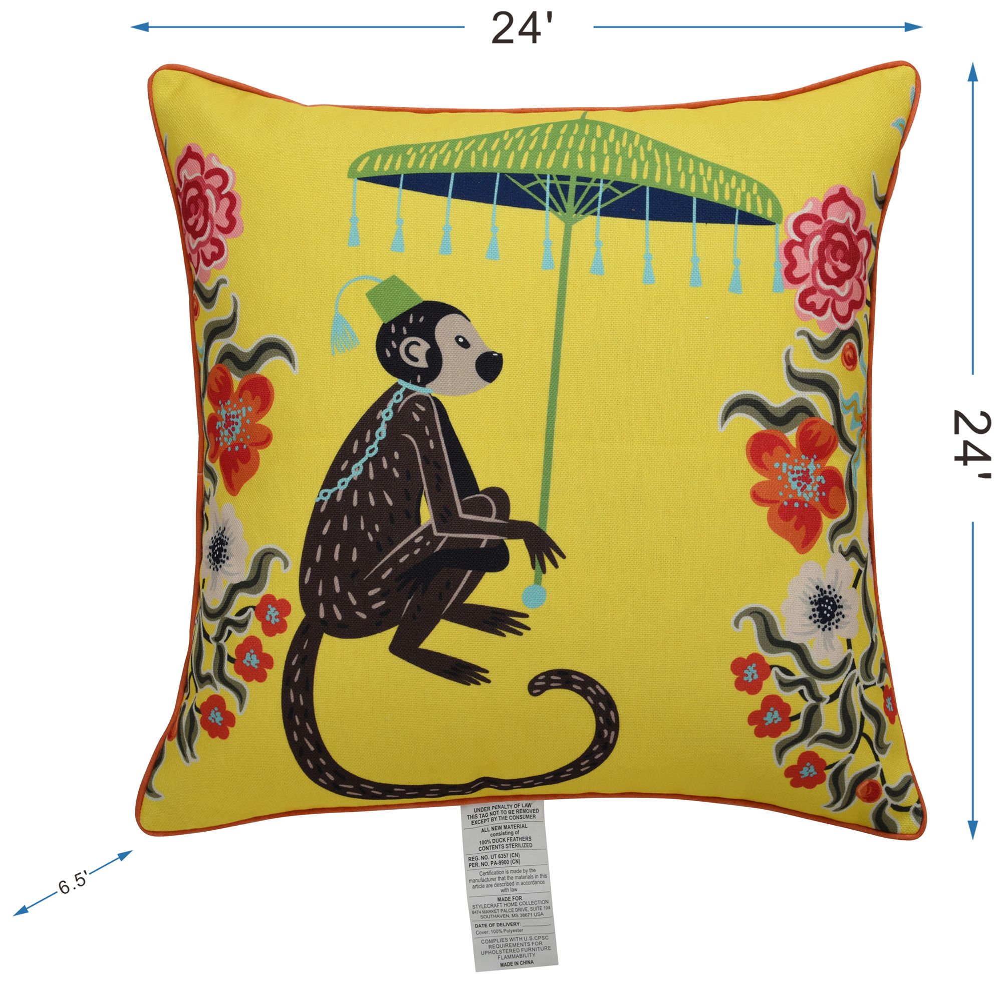 Image 7 Maharaja Monkey 24 x 24 Yellow Pillow more views