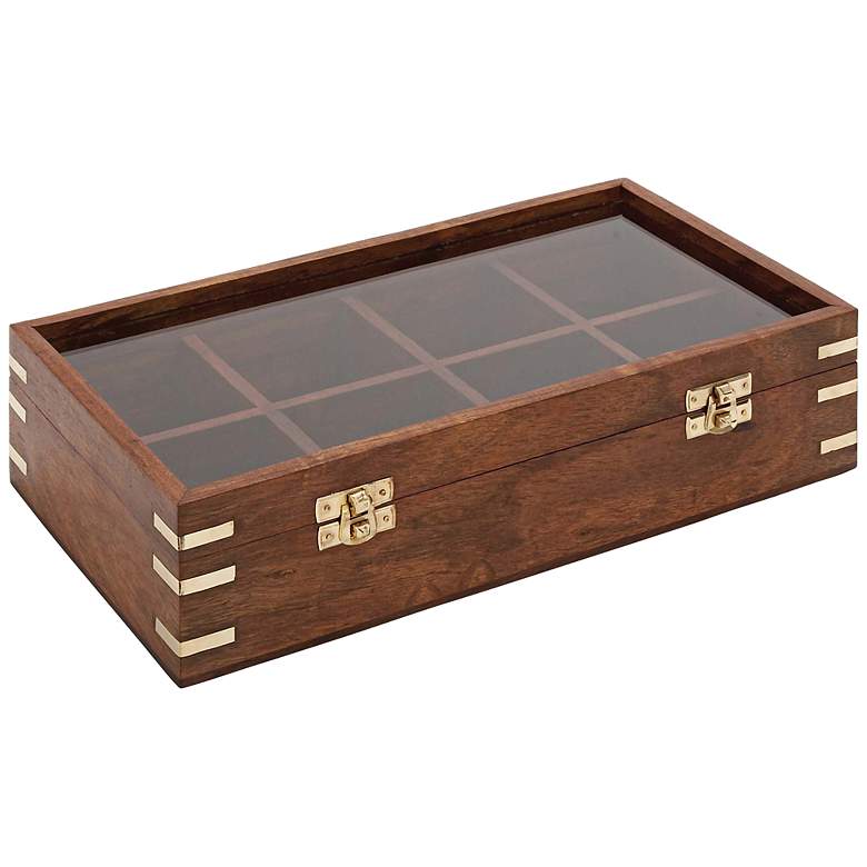 Image 1 Mahogany Wood and Glass Lid 2-Row Keepsake Box
