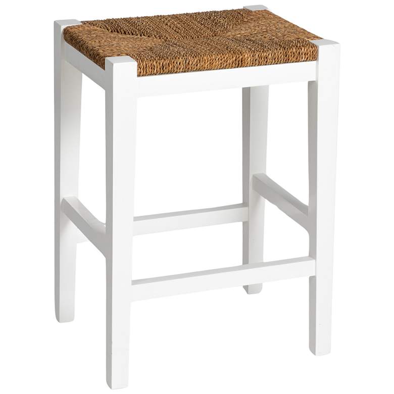 Image 1 Mahogany Wood and Natural Woven Seagrass Rope Bar Stool