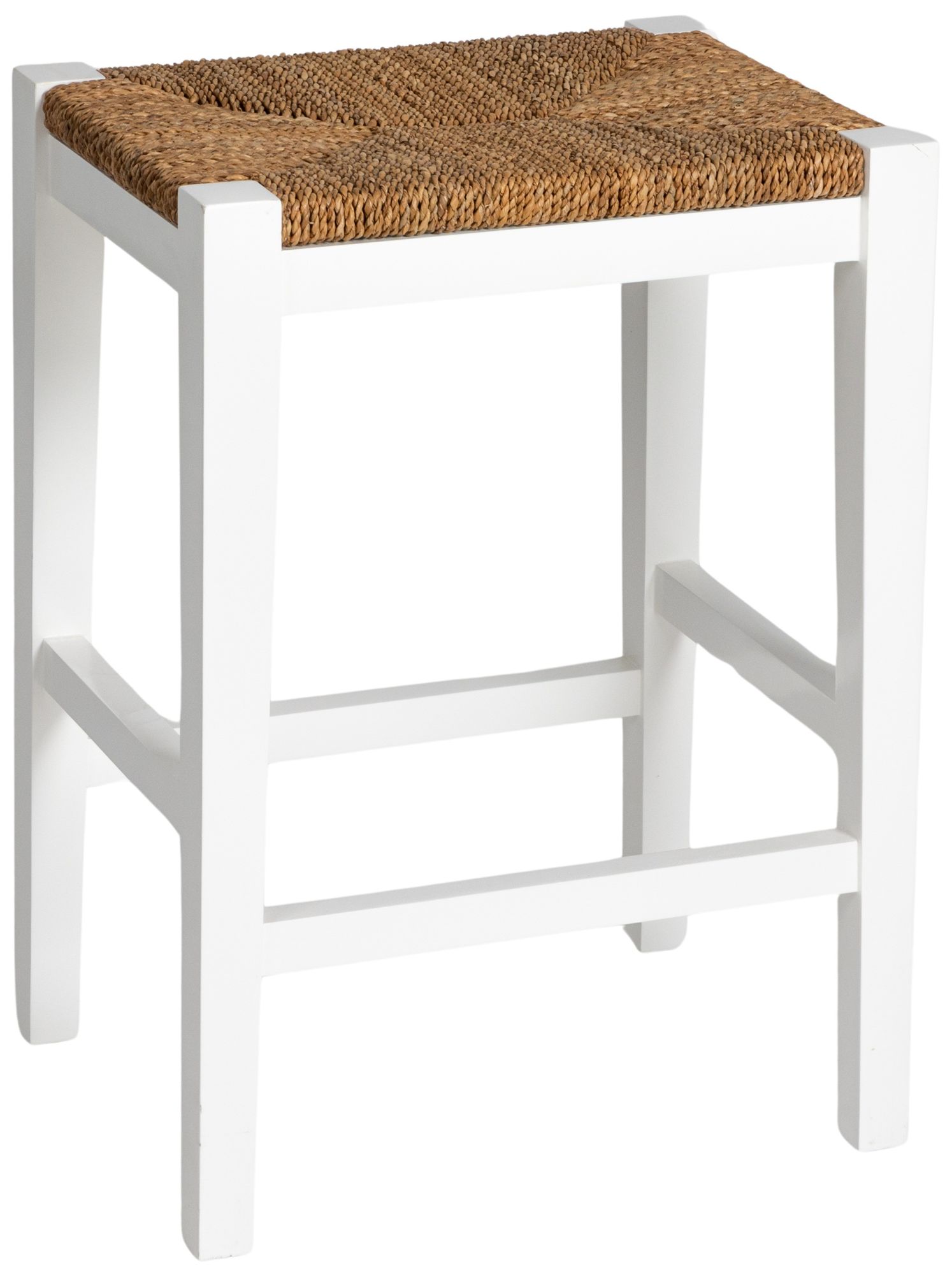 Mahogany Wood and Natural Woven Seagrass Rope Bar Stool