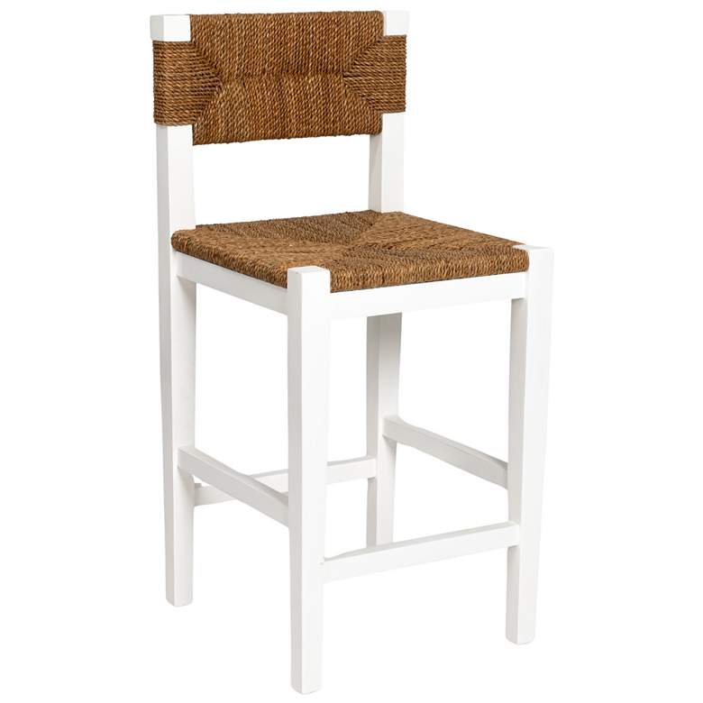 Image 1 Mahogany Wood & Natural Woven Seagrass Rope Counter Height Stool