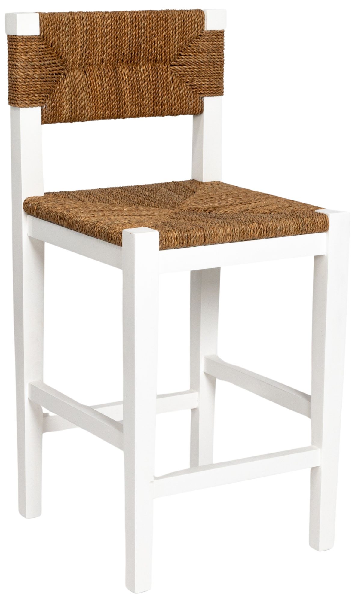 Mahogany Wood &amp; Natural Woven Seagrass Rope Counter Height Stool