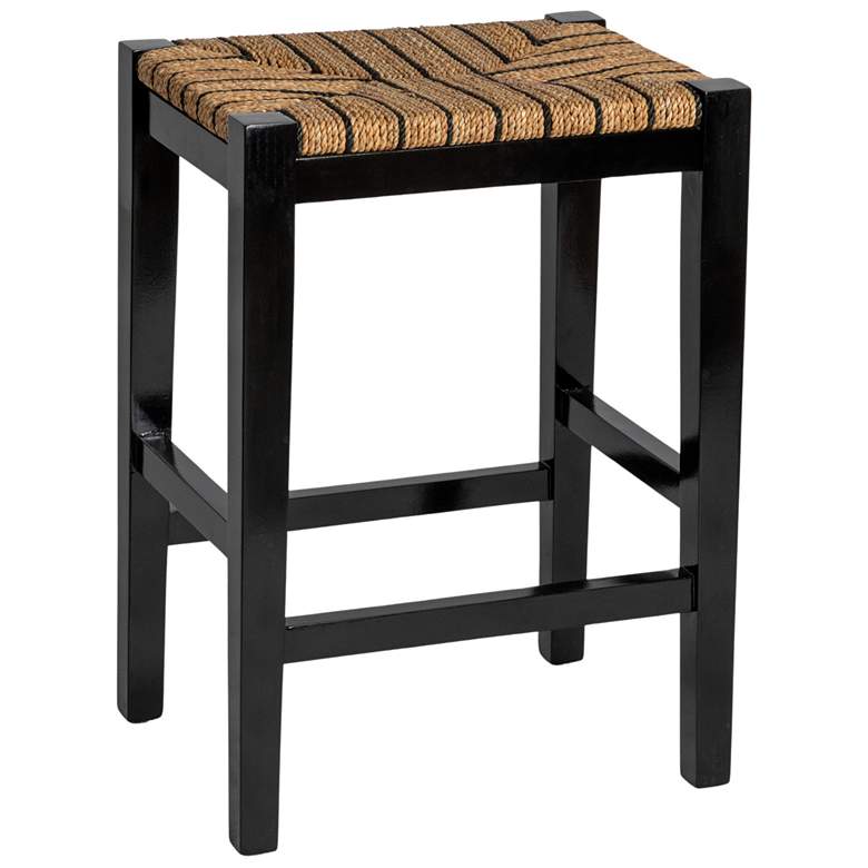 Image 1 Mahogany Wood & Natural Woven Seagrass Rope Bar Stool