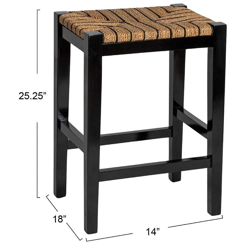 Image 3 Mahogany Wood & Natural Woven Seagrass Rope Bar Stool more views