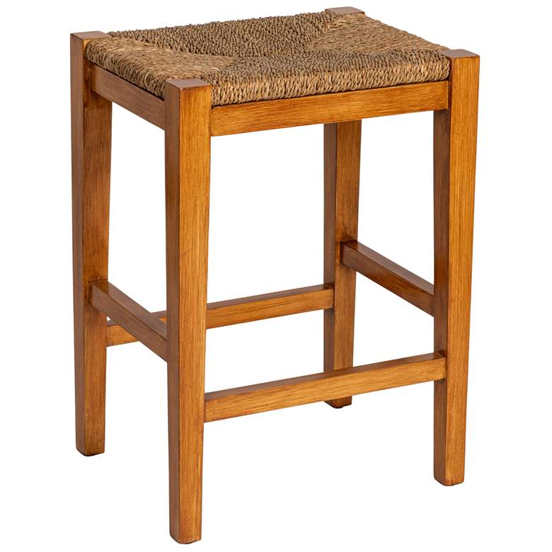 Image 1 Mahogany Wood & Natural Woven Seagrass Rope Bar Stool