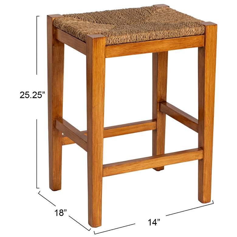 Image 3 Mahogany Wood & Natural Woven Seagrass Rope Bar Stool more views
