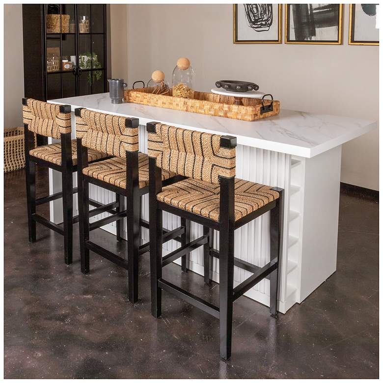 Image 3 Mahogany Wood & Natural Woven Seagrass Rope Counter Height Stool with Back more views