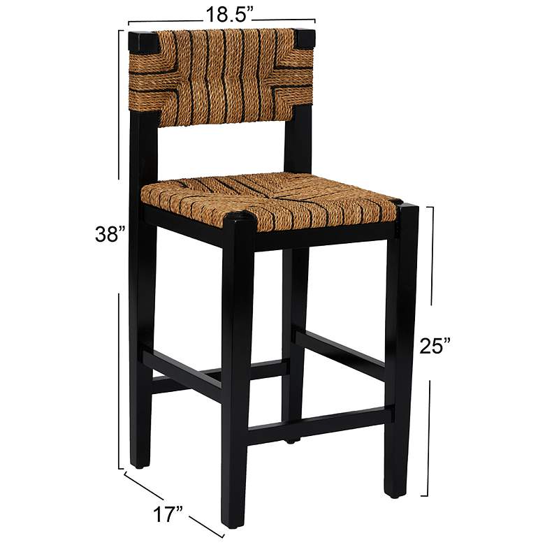 Image 4 Mahogany Wood & Natural Woven Seagrass Rope Counter Height Stool with Back more views