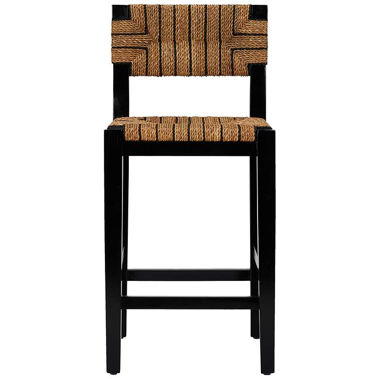Image 5 Mahogany Wood & Natural Woven Seagrass Rope Counter Height Stool with Back more views